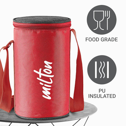 MILTON Ambition 4 Stainless Steel Tiffin, 4 Containers, 300 ml Each with Jacket, Red | Light Weight | Easy to Carry | Leak Proof | Food Grade | Odour Proof