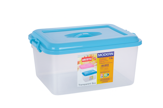 Aristo Modern 302 Multipurpose Storage Box Container – 28L | Transparent Plastic Container with Blue Lid & Lock Clips | BPA-Free, Durable & Stackable