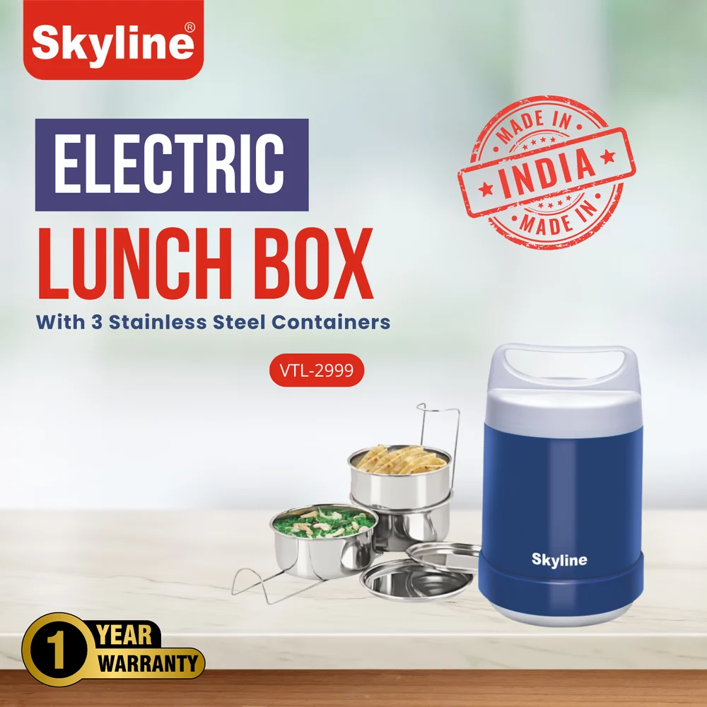 Skyline Electric Lunch Box with Stainless Steel 3 Containers – Fresh, Hot, and Hygienic Meals On-the-Go