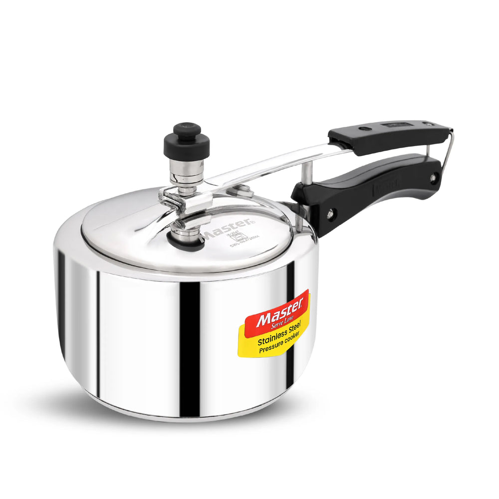 Master Gloria 2 Liter Stainless Steel Pressure Cooker Inner Lid | Cooks for 2-3 Person Meal | Premium Bakelite Handle With Sandwich Bottom | Induction Base & Gas Stove Compatible