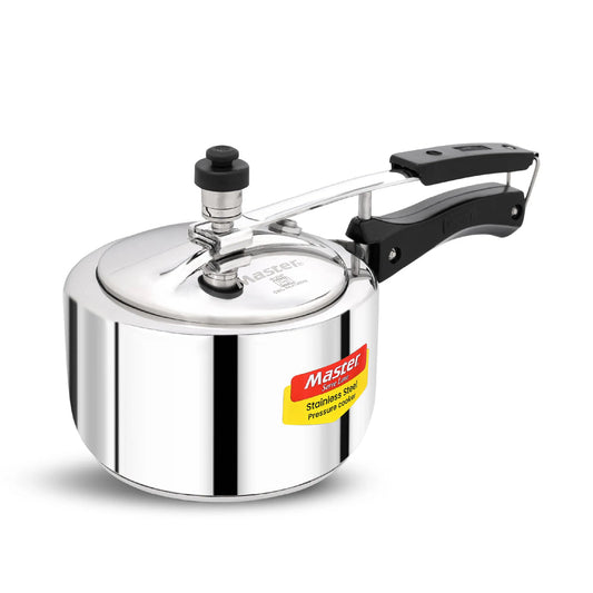 Master Gloria 2 Liter Stainless Steel Pressure Cooker Inner Lid | Cooks for 2-3 Person Meal | Premium Bakelite Handle With Sandwich Bottom | Induction Base & Gas Stove Compatible