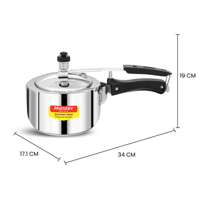 Master Gloria 2 Liter Stainless Steel Pressure Cooker Inner Lid | Cooks for 2-3 Person Meal | Premium Bakelite Handle With Sandwich Bottom | Induction Base & Gas Stove Compatible