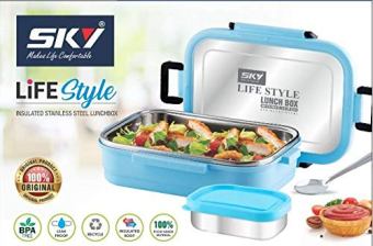 Sky Life Style Stainless Steel Insulated Lunch Box with Steel lid 800ml (Sky Blue) - Sky Blue