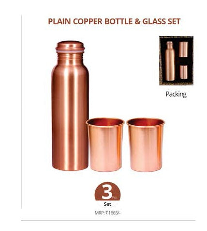 Tibros Plain Copper Bottle &amp; Glass Set