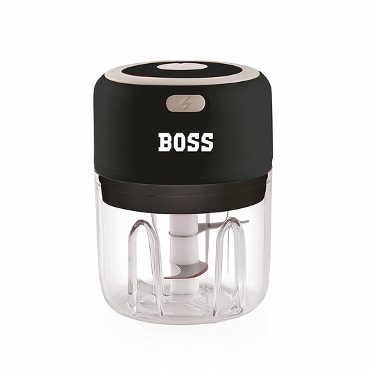 BOSS Mini USB Chopper, 250 ml Rechargeable Wireless Chopper for Kitchen, One Touch Operation with Stainless Steel Blades - Black