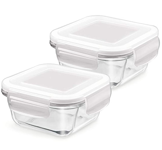 Treo: Fridgeware: Store Fresh Square Glass Storage Container Set of 2, 300/450/665ml, Transparent - 300ml