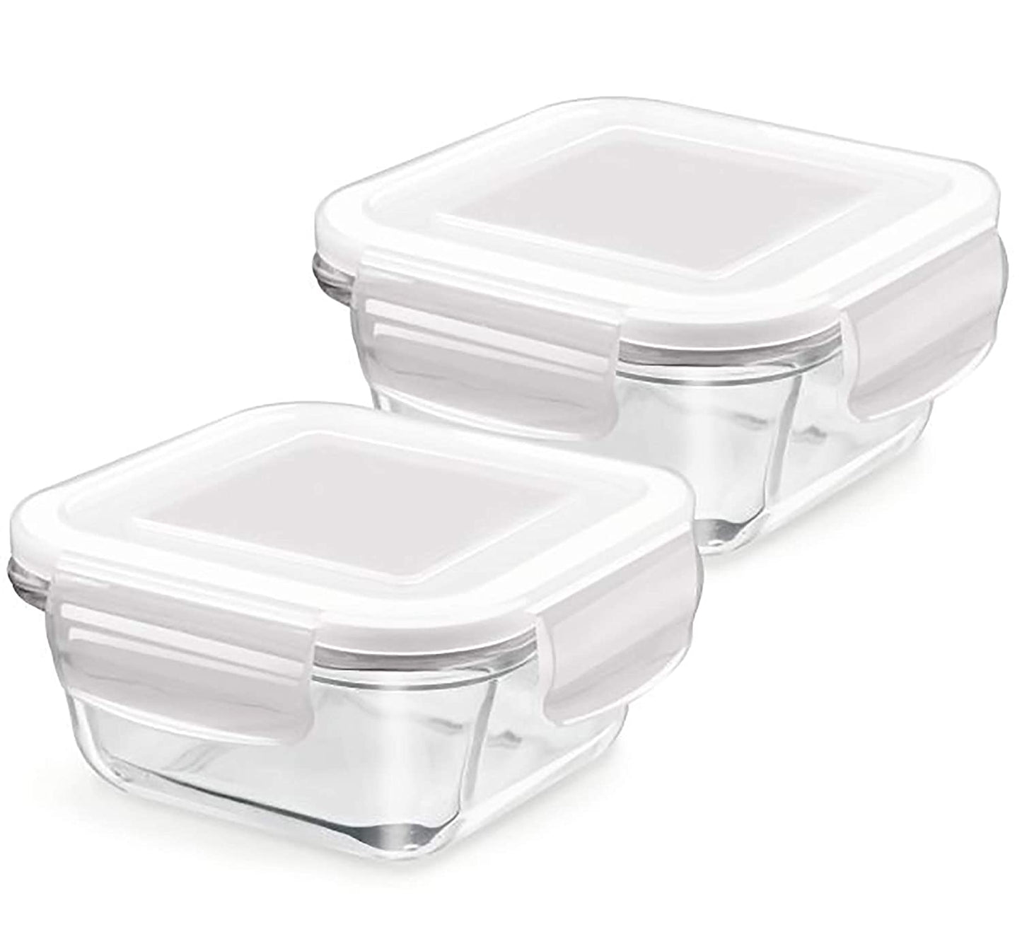 Treo: Fridgeware: Store Fresh Square Glass Storage Container Set of 2, 300/450/665ml, Transparent - 665ml