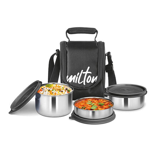 Milton Tasty 3 Stainless Steel Lunch Box - Black