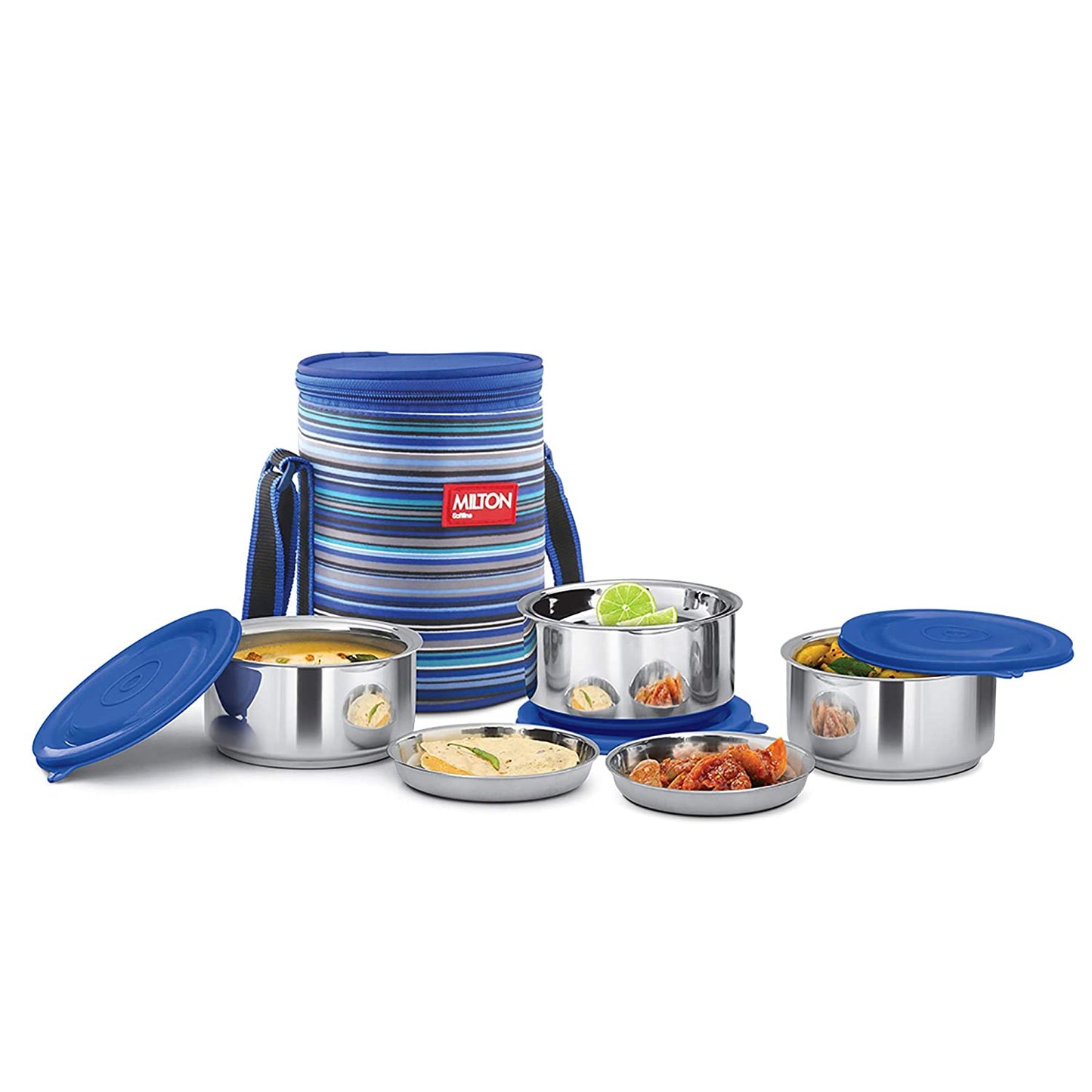 Milton Ribbon 3 Stainless Steel Lunch Box with Jackets, Set of 3 - Blue