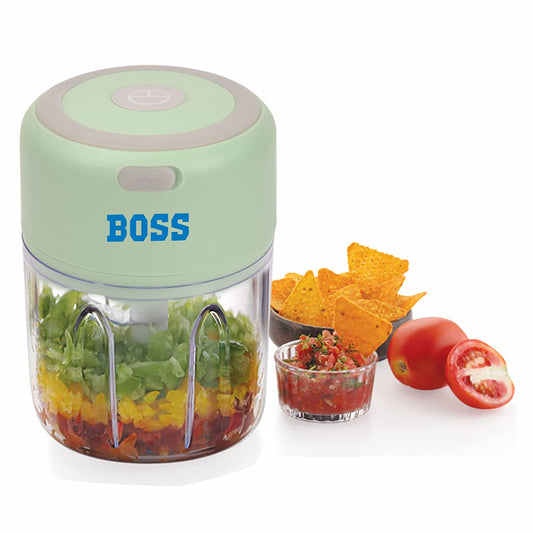 BOSS Mini USB Chopper, 250 ml Rechargeable Wireless Chopper for Kitchen, One Touch Operation with Stainless Steel Blades - Green