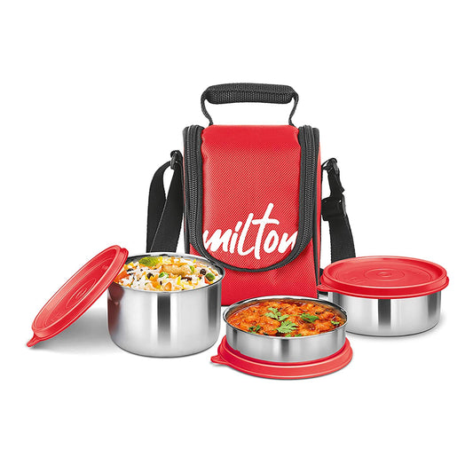 Milton Tasty 3 Stainless Steel Lunch Box - Red
