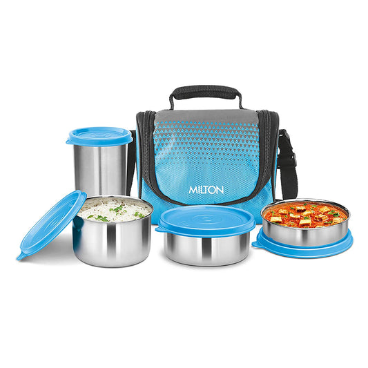 Milton Tasty 3 Stainless Steel Combo Lunch Box with Tumbler - Sky Blue