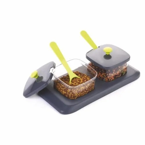 Jony 2Pcs Festives Stand - Masala, Snacks Or Dryfruit Bowl With Tray Stand, Lid And Spoons